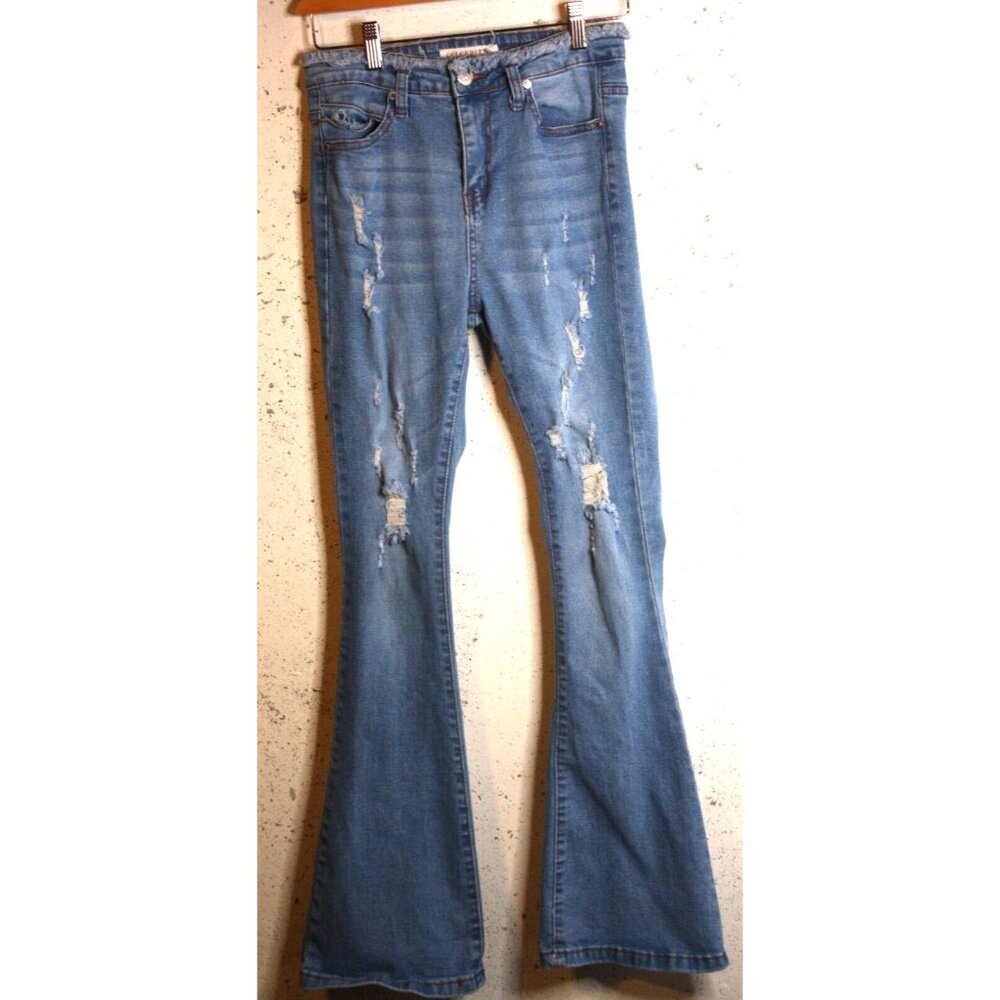 Celebrity Ace Women’s Flare Stretch Jeans Size 5/27 Distressed Light Wash